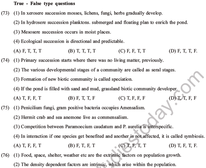 NEET Biology Organism And Population MCQs Set A, Multiple Choice Questions